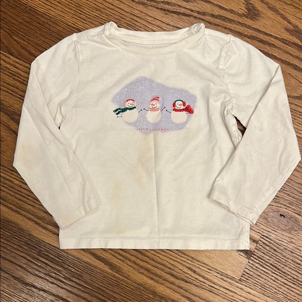 GUC Janie and Jack Long Sleeve Tee with Snowman Design; Size 3